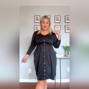 Dress Button Down Long Sleeve Crew Neck In Black Plus Size XL NEW 2026